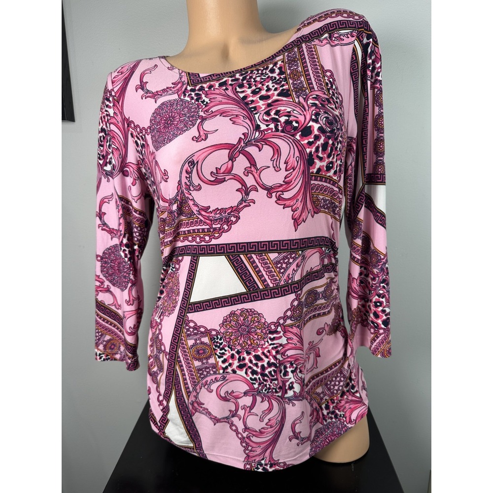 Peter NyGard Womens Medium Top Pink 3/4 Sleeve Chic Colorful Stretch Thin Y2K - Picture 2 of 12